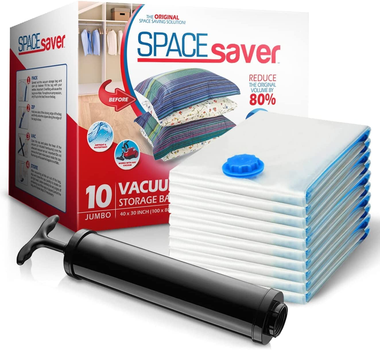 Spacesaver Premium Vacuum Storage Bags. 80 More Storage! HandPump for