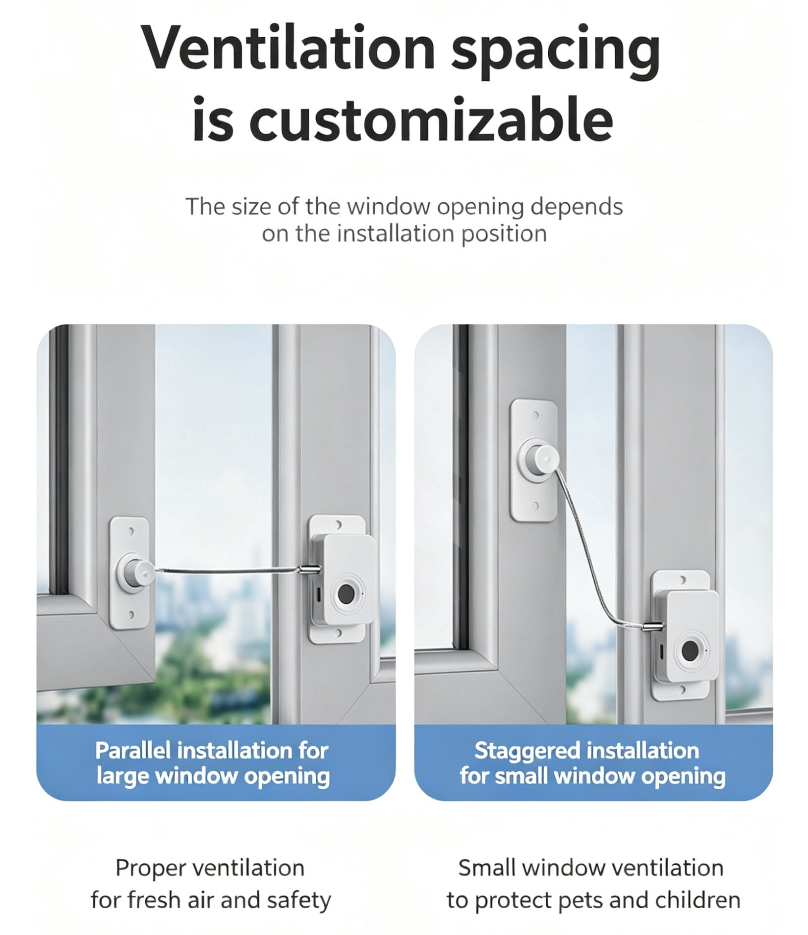 Fingerprint Door & Window Lock, Keyless Entry with 20 Fingerprints, Child & Pet Proof, Custom Ventilation Limit, No Drill/Screw Installation for Home Safety