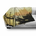thumbnail image 3 of Venice Soft Flannel Fleece Blanket, Romantic Italian City at Sunrise Line of Gondolas Lagoon and Silhouette Image, Cozy Plush for Indoor and Outdoor Use, 70" x 90", Mustard and Black, by Ambesonne, 3 of 6