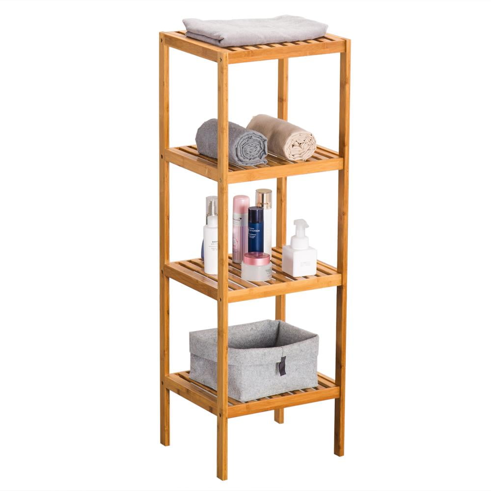 Ktaxon Bamboo Bathroom Shelf Stand Storage Rack Bookshelf 4Tier Wood