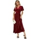 thumbnail image 2 of Vestido largo bohemio floral para mujer, informal, fluido, con cuello en V, manga corta, para invitados de boda, vacaciones, playa, vestido largo, 2 of 4