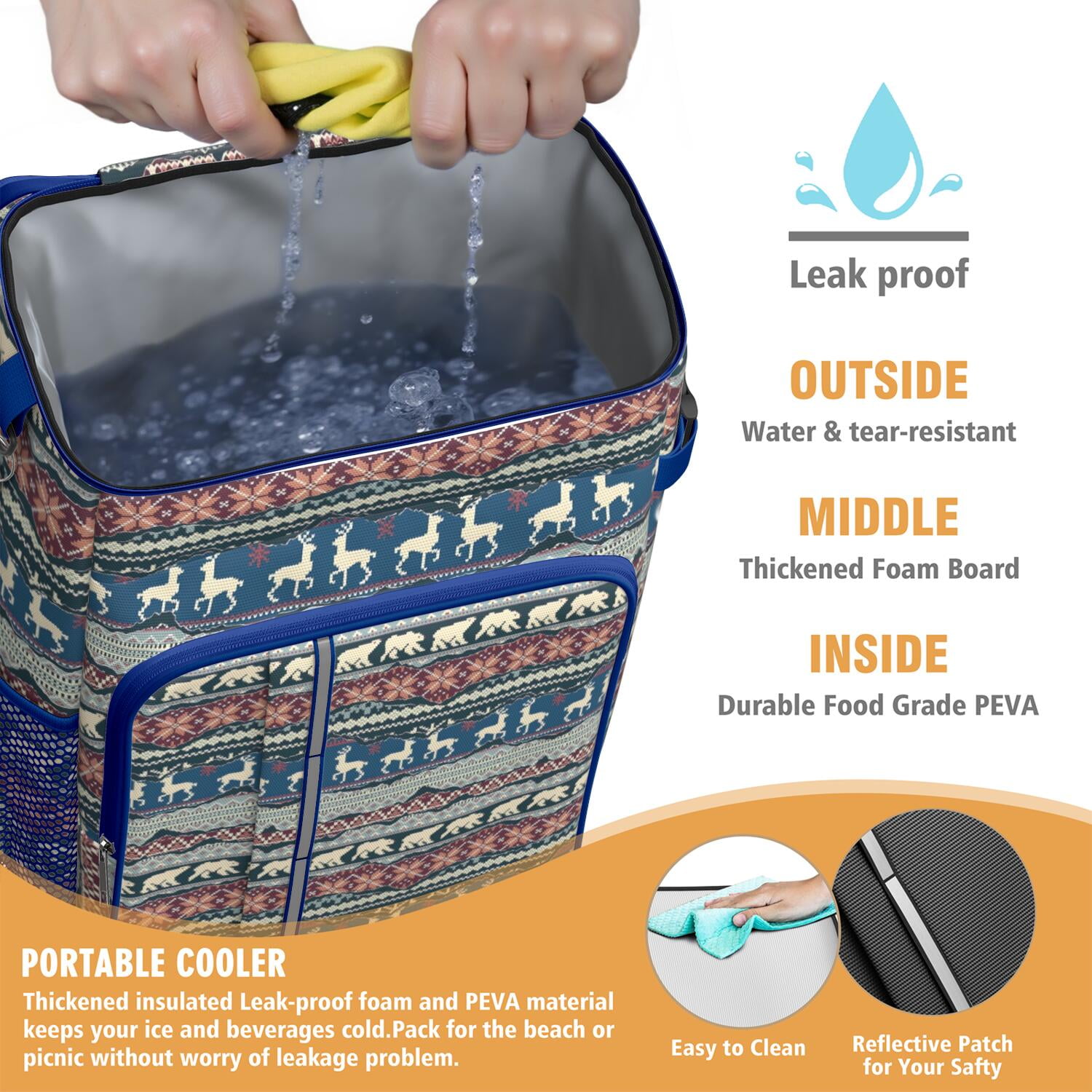 Travel Cooler Bag - Multicolor Christmas Pattern Camping Beer Cooler Backpack with Bottle Opener- Waterproof Insulated Picnic Backpacks - Cooler Bag for Beach
