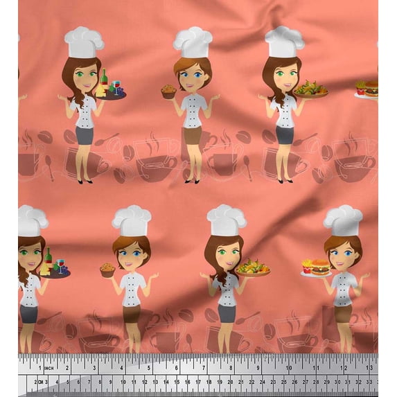 Soimoi Cotton Poplin Fabric Cook Girl Fabric Prints By Yard 56 Inch Wide