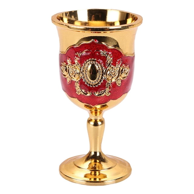 Youkk Metal Wine Goblet, Carving Pattern Handmade Parties Cup Bar Dinners Decor Golden Red