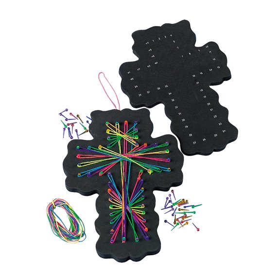 Fun Express 12 Pieces Cross String Art Craft Kit, Sign Decoration Craft Kits, Hanging Decor, Multicolor