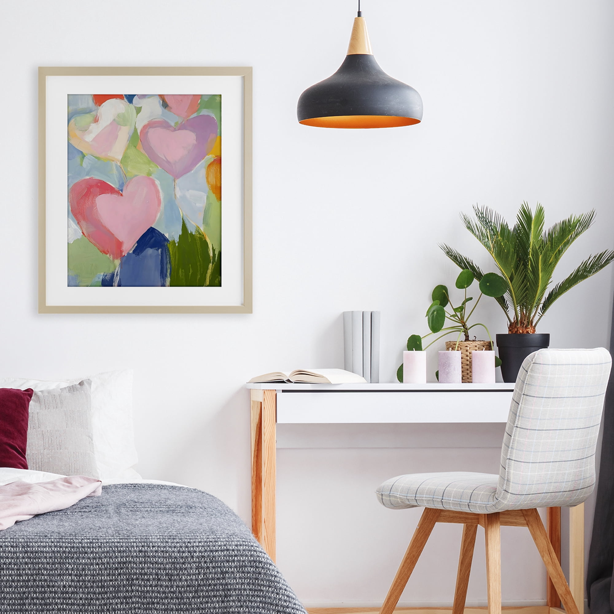 Stupell Industries Pink Hearts Abstraction Birch Framed Print Under Glass, design by The Prints Vibe