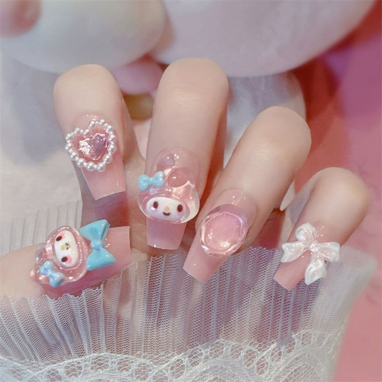 Sanrio My Melody Fake Nails Cute Anime Cartoon Kuromi Cinnamoroll