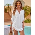 thumbnail image 3 of SOMER Womens Bathing Suit Cover Ups Bikini Swimsuit Coverup Drawstring Beach Dress Shirt Sundresses Beachwear Summer White, 3 of 9