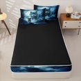 thumbnail image 4 of Manfei Mystic Moon Wolf Zipper Full Size Comforter Sets with Fitted Sheet and 2 Pillowcases,Calm Woodland Zipper Bedding Set,Navy Blue,Black Reversible,4pcs, 4 of 8