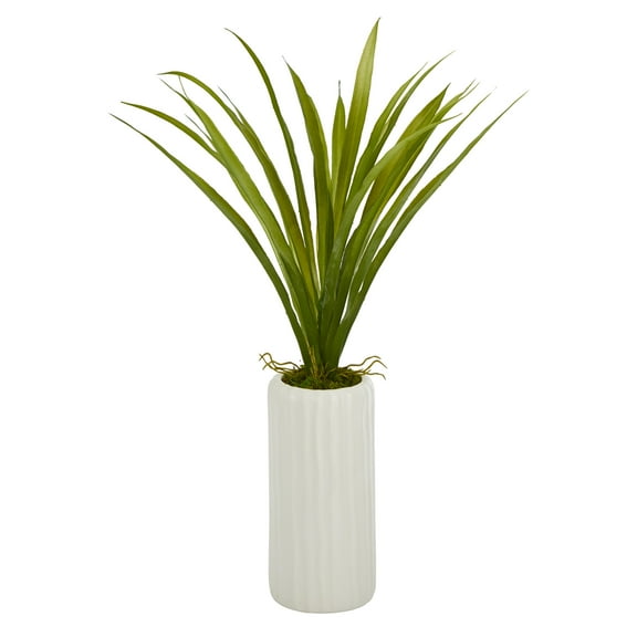 Nearly Natural 19in. Grass Artificial Plant in White Planter