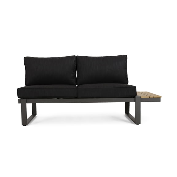 Outdoor Sectional Sofa Seating with Side Table, Left Arm Loveseat for Patio, Aluminum Frame, Water-Resistant Cushions, Dark Grey