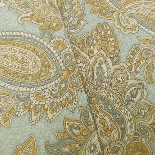 Designer Cotton Teal/Beige Paisley Print Home Decorating Fabric, Fabric