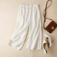 thumbnail image 3 of XIMIN Ladies Breathable Trousers Women Fashion Solid Color Cotton Flax Elastic Long Pants Beach Leisure Trousers with Pockets Stretchy Boho Pants(White,XL), 3 of 7