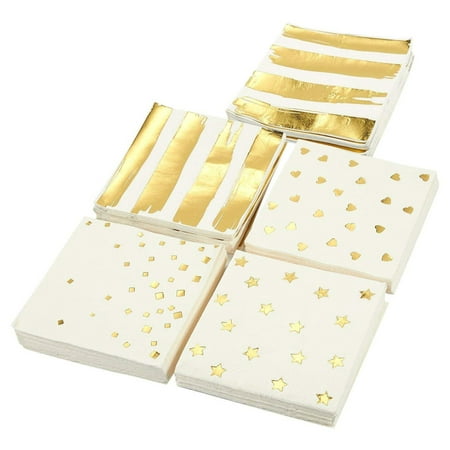 100-Pack Cocktail Napkins - Disposable Paper Party Napkins in 5 Assorted Designs Gold Foil Designs - Perfect for Birthdays, New Years, Anniversary and Special Occasions, Folded 5 x 5 (Best Disposable Nappies Australia)