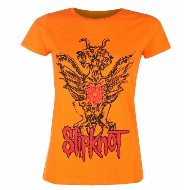 Slipknot - Camiseta Diablo con Alas de Algodón para Mujer (Naranja)