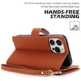 thumbnail image 6 of For iPhone 15 Pro 6.1" Wallet Case Leather Magnetic Flip Cover with Card Slots, RFID Blocking, Kickstand, Anti-Drop TPU & Detachable Wrist Strap,Brown,For iPhone 15 Pro, 6 of 7