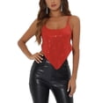thumbnail image 1 of INSPIRE CHIC Top de Cami de Fiesta para Mujeres con Tirantes Espagueti y Cruzado, Top Corto de Lentejuelas Rojo S, 1 of 1