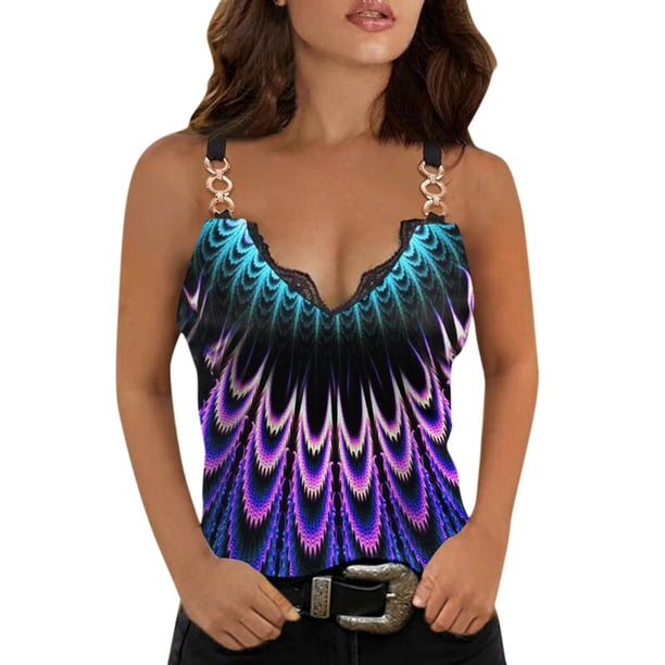 Correr camisetas sin mangas para las mujeres Camiseta informal con tirantes finos para mujer, camiseta sin mangas con hombros descubiertos, camiseta holgada de encaje con cuello de Sexy (Purple, L)