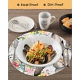 thumbnail image 3 of 13 Inch Round Placemats Set of 4, Easter Non Slip Heat Insulation PP Table Mats, Spring Farmhouse Vintage Bunny Flower Wood Grain Washable Place Mats for Kitchen Dining Party Table Decor, 3 of 7