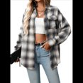 thumbnail image 3 of Camisa Abotonada para Mujer, Camisa A Cuadros, Larga, Solapa, Informal, para Negocios, Trabajo Gris XL, 3 of 10