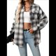 thumbnail image 3 of Camisa Abotonada para Mujer, Camisa A Cuadros, Larga, Solapa, Informal, para Negocios, Trabajo Gris M, 3 of 10