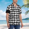 thumbnail image 3 of Pofeuu Anchor Black Tartan Plaid Print Hawaiian Shirt for Men Sleeves Casual Button Down Summer Beach Dress Shirts T-Shirts,XX-Large, 3 of 7