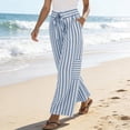 thumbnail image 5 of Women Drawstring Striped Pants Loose Wide Leg Trousers Casual Elastic Waist Pants Comfy Lounge Pants with Pockets Light Blue S, 5 of 5