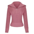 thumbnail image 2 of Fnooota Womens Sweaters, Long Sleeve Zipper Lightweight V Neck Pullover Tops Hot Pink Size L, 2 of 5