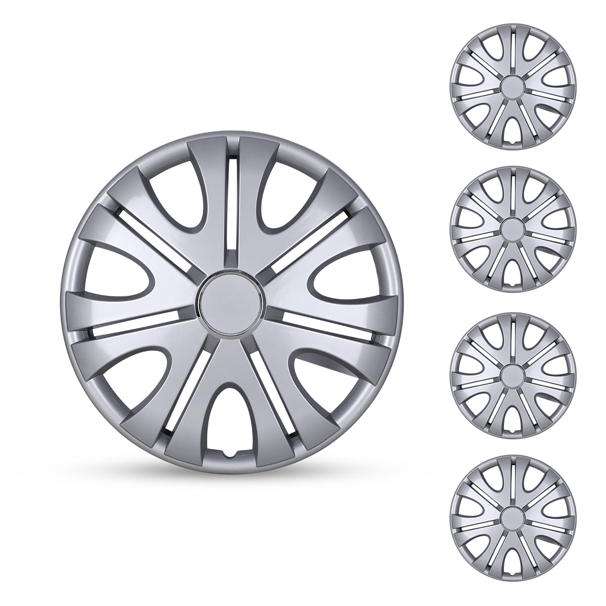15"  Set of 4 Hubcaps Wheel Cover Replacement Hub Caps Universal Wheel Rim Cover ABS Material Exterior Accessories Snap On Car Truck SUV -15-Inch Silver, LACQUER