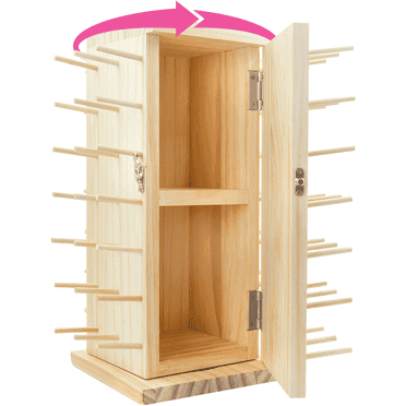Pink Power 84 Spools Thread Holder Stand - 360° Full Rotating 15" Wooden Thread Rack Crafting Sewing Accessories Organizer