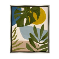 Stupell Industries Tropical Mixed Monstera Leaves Graphic Art Luster Gray Floating Framed Canvas Print Wall Art, Design by Victoria Barnes