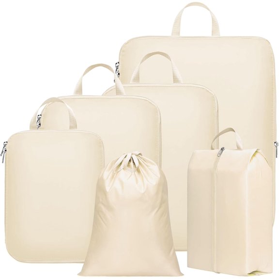 Compression Packing Cubes for Travel Women - Travel Bags Luggage Organizers Travel Essentials Compression Cubes for Travel Carry on Suitcases,Beige
