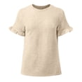 thumbnail image 3 of Ladies Round Neck Ruffled Short Sleeve T Shirt Top Womens T Shirts Long Sleeve Neck Tops for Women Plain Shirt Casual T Shirts Women Women Active Wear Tops Shirts Comfy Women Womens Casual Summer Tops, 3 of 4