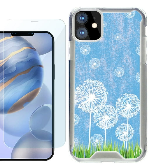 For Apple iPhone 12 Case, iPhone 12 Pro Case, Hybrid Bumper Phone case, with Tempered Glass Screen Protector, by OneToughShield ® - Dandelion Sky