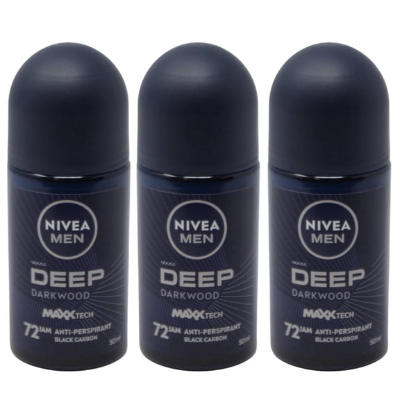 Nivea Men Deep Segar & Kering Roll-On Deodorant, Deep Fresh Ocean-Inspired Fragrance, Confident Underarm Odor Control, 50ml - Pack of 3