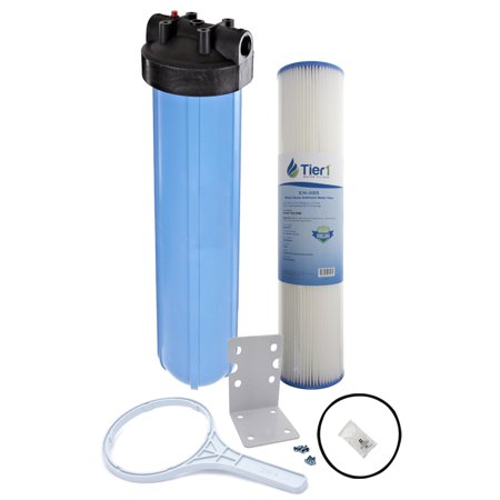 

Tier1 30 Micron 20 Inch x 4.5 Inch Pleated Water Filter Replacement Cartridge Kit with 20 inch Slim PP Housing and Pressure Release (1 inch Inlet/Outlet) | Compatible with R30-20BB Home Water Filter