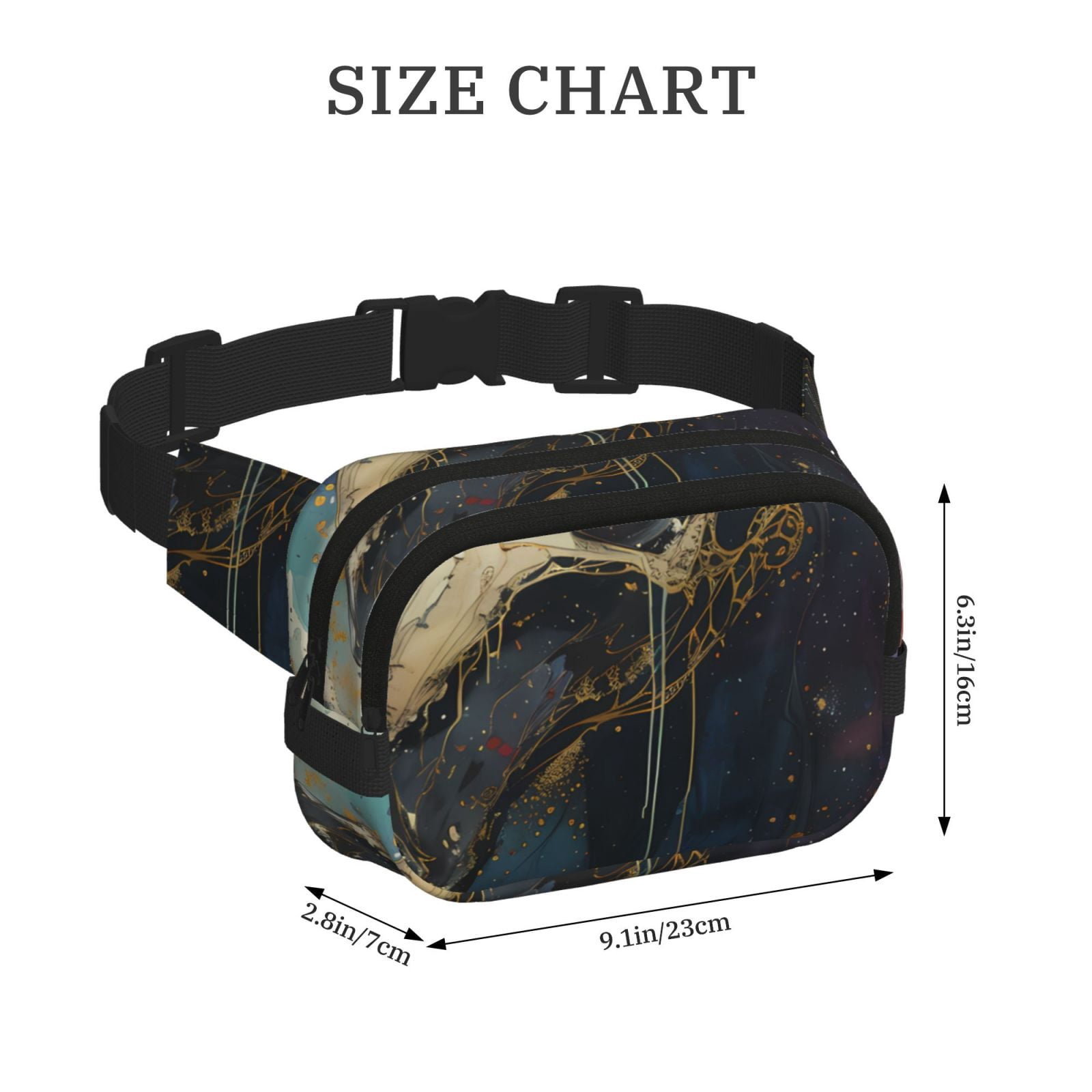 Picia Colorful Ink Cute Horse Print Square Double-Layer Waist Bag Mini Adjustable Waist Belt Bag Exercise Running Travel Hiking