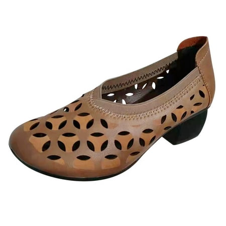 

Mackneog Leisure Women s Summer Hollow Out Non Slip High Heels Round Toe Breathable Slip On Lazy Shoes Gift on Clearance