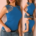 thumbnail image 4 of Scyoekwg Womens Fashion Tank Top Crew Neck Hollow Out Slim High Elastic Tank Tops Sling Summer Sleeveless Solid Color Suspenders Casual Dressy Blouse Comfy Tees Shirts (Blue,XXL), 4 of 5