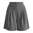 thumbnail image 6 of ClodeEU Women's High Waisted Pleated Shorts,Casual Button Fly Loose Fit Wide Leg Shorts with Pockets Dark Gray,Women's Plus L, 6 of 7