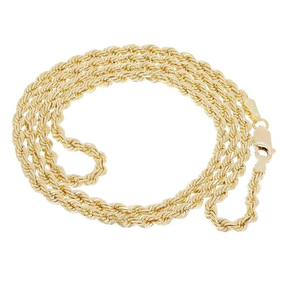 14k Yellow Gold Solid Diamond Cut Rope Chain Necklace 22" 3mm - 22"