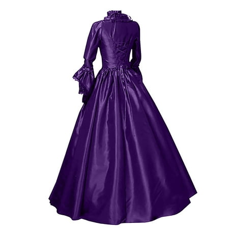 LMKIHUSA Victorian Dress for Women Gothic Clothes Womens Dresses 1800S Medieval Renaissance Dress Flare Sleeve Vintage Maxi Dress with Corset Cocktail Party Ball Gown Cosplay Costume Purple M