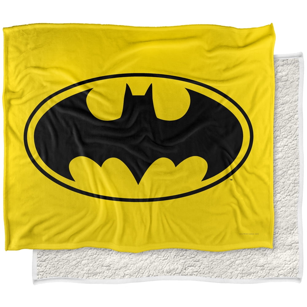 Batman Blanket, 50"x60", Black Bat Silky Touch Sherpa Back Super Soft