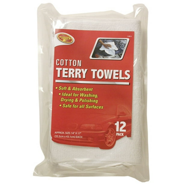 Car Detailing Towel, White Cotton Terry, 14 X 17", 12 PK., Tiger, 368558