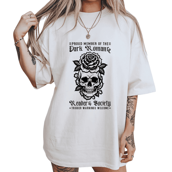 Gothic Grunge Thorned Rose Skull Dark Romance Society Print Tshirt White S-5XL Alternative Graphic Tees Shirts Tops