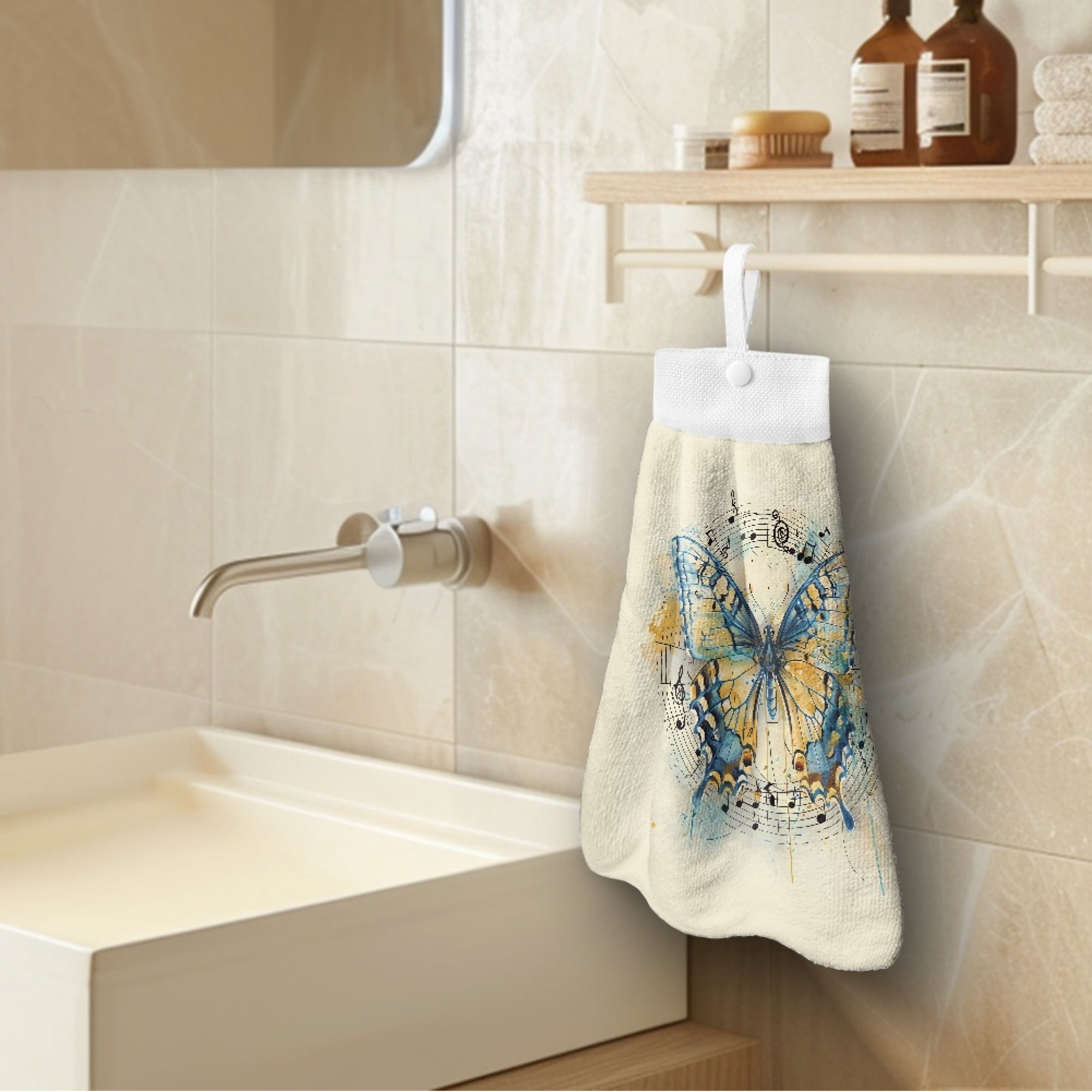 ZIATUBLE Butterfly Music Hand Drying Towels Absorbent Towels for Kitchen Cleaning Bathroom Hand Bath Towel Lightweight Hanging Kitchen Hand Towels Decorative Hand Tie Towel