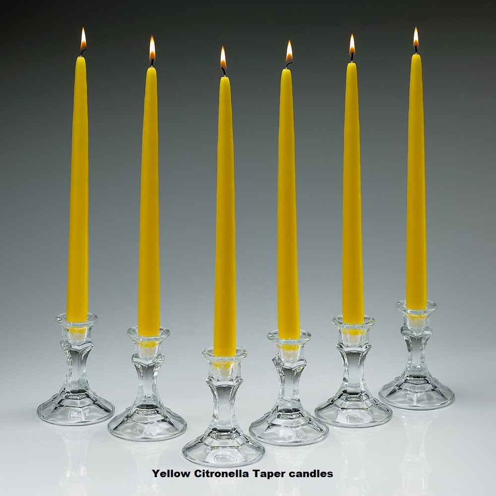 Yellow Citronella Scented Taper Candles 10 Inch Tall Set Of 10 Burn 7
