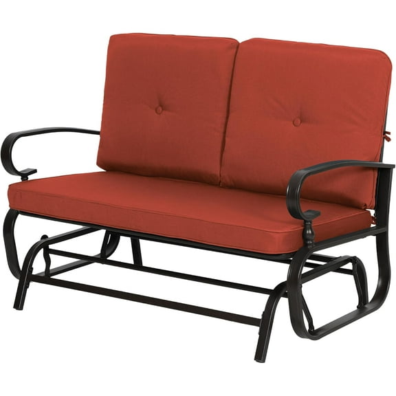 SUNCROWN Outdoor Swing Glider Chair, Patio 2 Seats Loveseat Rocking Chair with Cushions, Steel Frame Furniture-Red