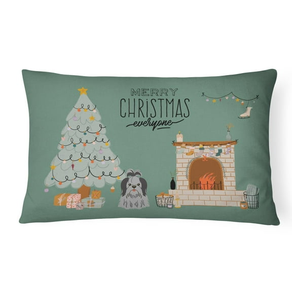 Carolines Treasures CK7652PW1216 Black Silver Shih Tzu Christmas Everyone Canvas Fabric Decorative Pillow 12H x16W