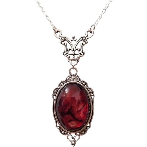 Vintage Quality Gothic Red Quartz Crystal Pendant Necklace For Women Que Silver Plated Fashion Jewelry DANS02896[x652]